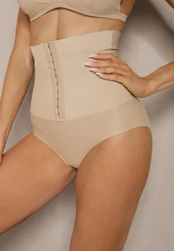 Beżowa Bielizna Modelująca Majtki Push Up z Wysokim Stanem Zinello