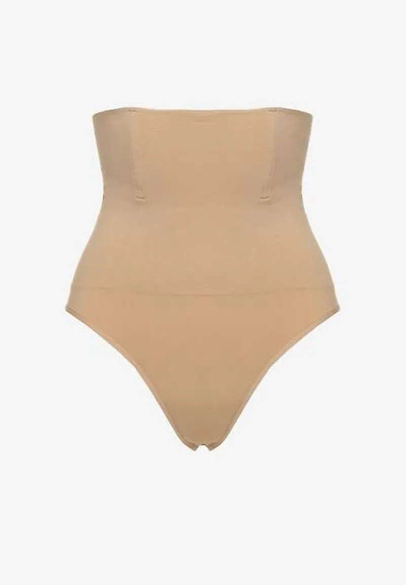Beżowa Bielizna modelująca Majtki Typu Figi High Waist Salanovia
