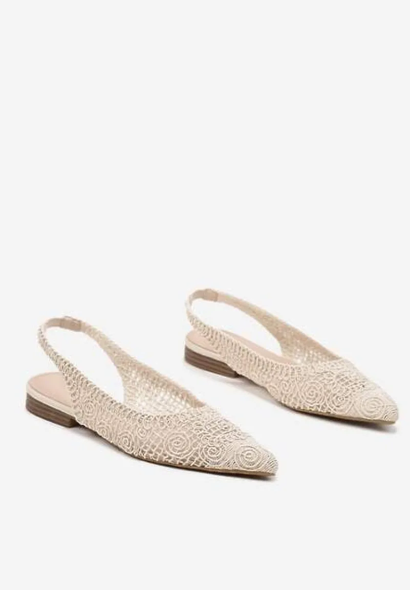 Beżowe Ażurowe Sandały Slingback ze Szpiczastym Noskiem Eridoria
