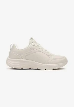 Beżowe Casualowe Buty Sportowe Sneakersy na Płaskiej Tłoczonej Podeszwie Velanitta