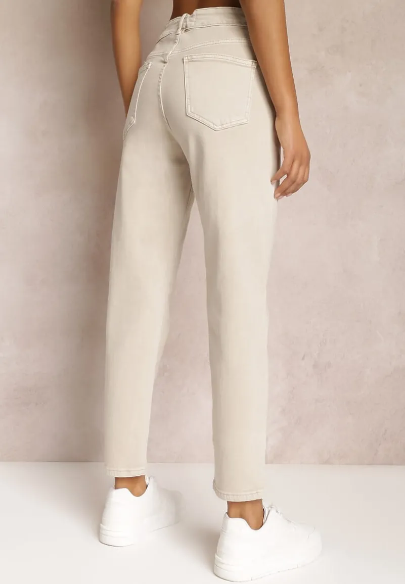 Beżowe Jeansy Mom Fit High Waist Kasena