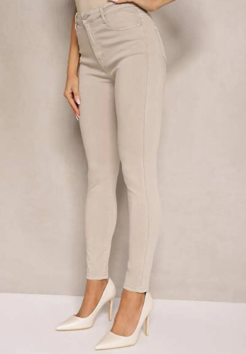 Beżowe Jeansy Skinny z Bawełną i Wiskozą High Waist Turesa