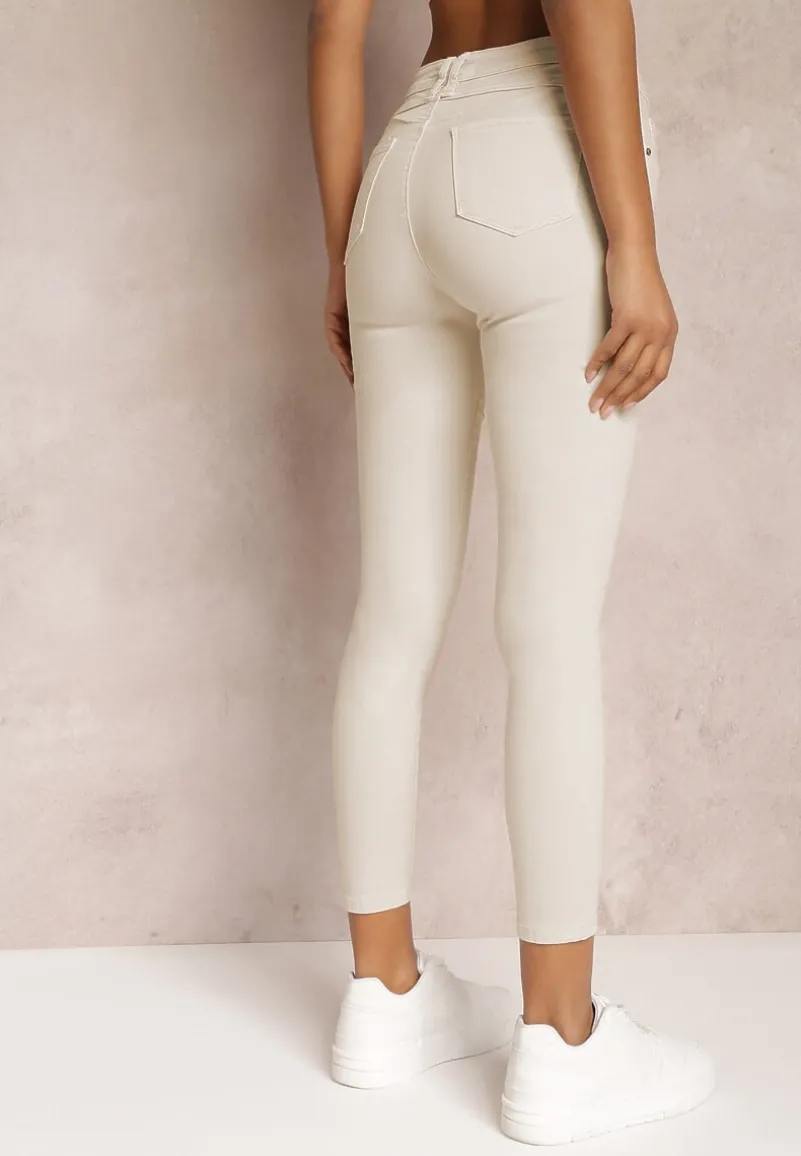 Beżowe Jeansy Skinny z Efektem Push Up Karinali