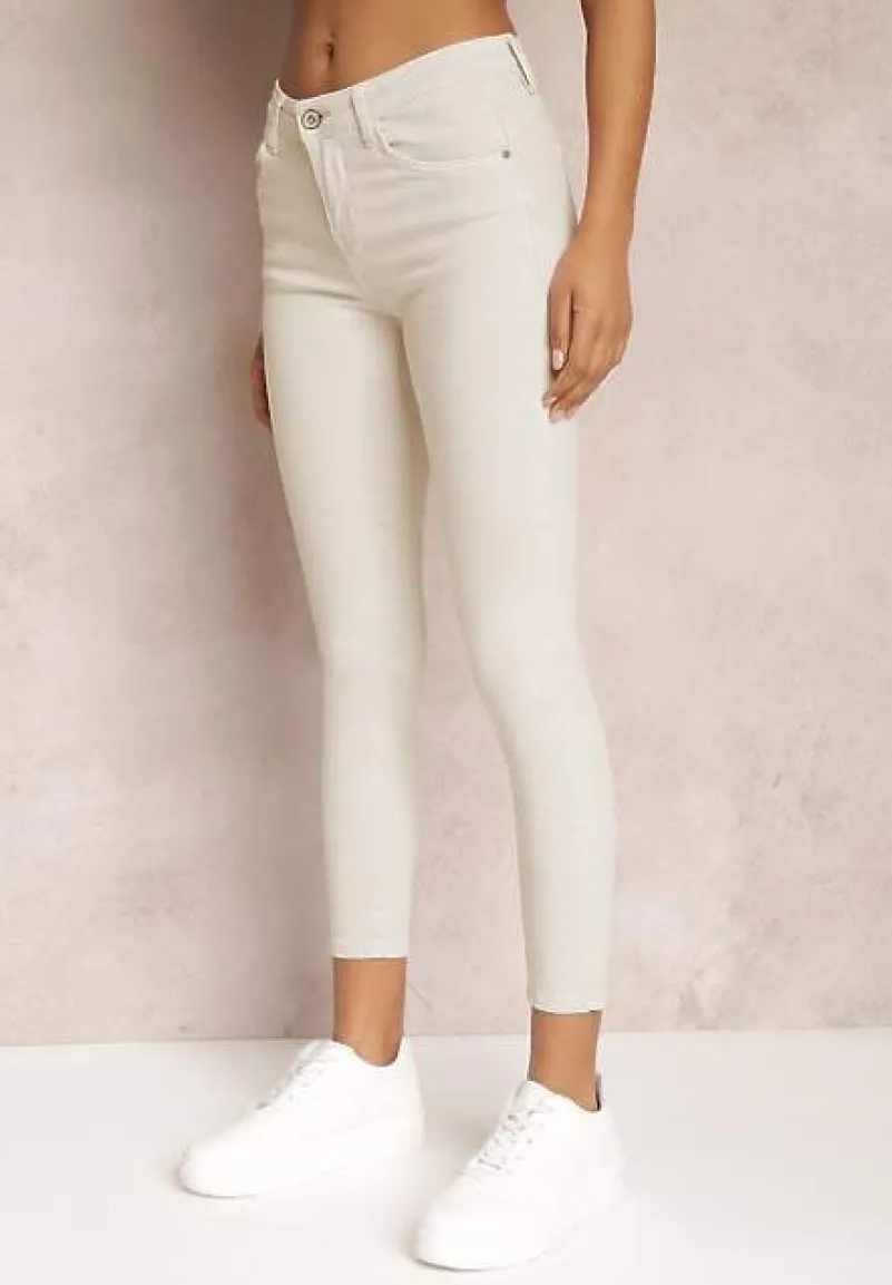 Beżowe Jeansy Skinny z Efektem Push Up Karinali