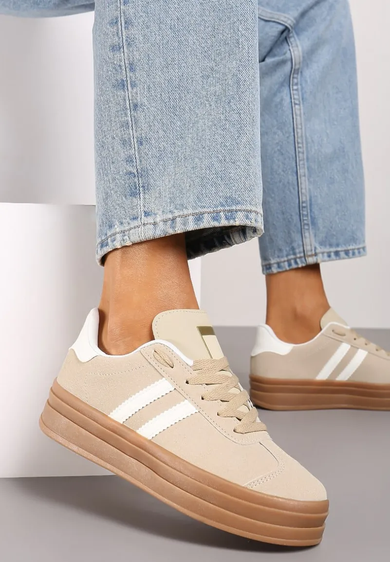 Beżowe Klasyczne Sneakersy na Niewysokiej Platformie Terilee
