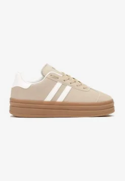 Beżowe Klasyczne Sneakersy na Niewysokiej Platformie Terilee