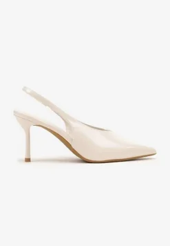 Beżowe Lakierowane Sandały na Szpilce Typu Slingback Addoxie