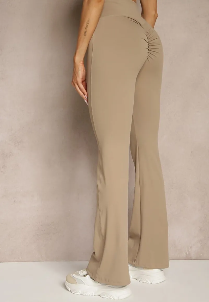 Beżowe Legginsy Dzwony High Waist Orruvana