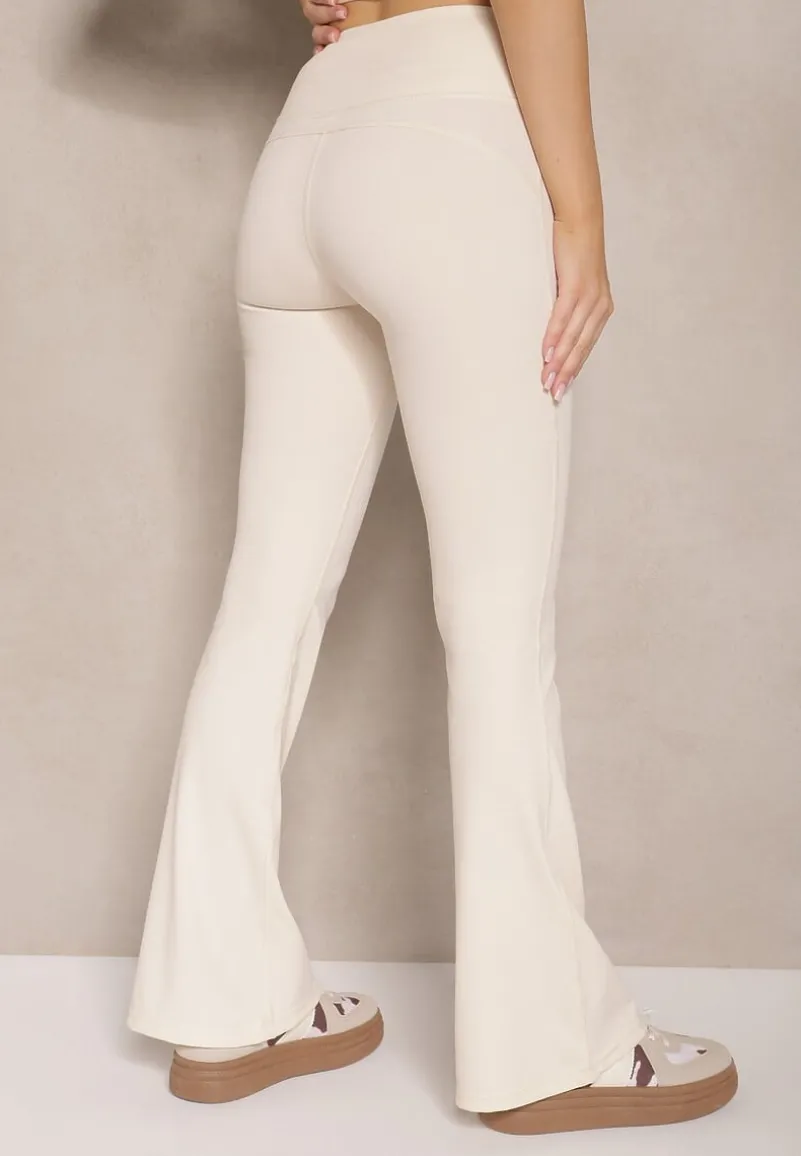 Beżowe Legginsy Typu Dzwony High Waist Edinelia