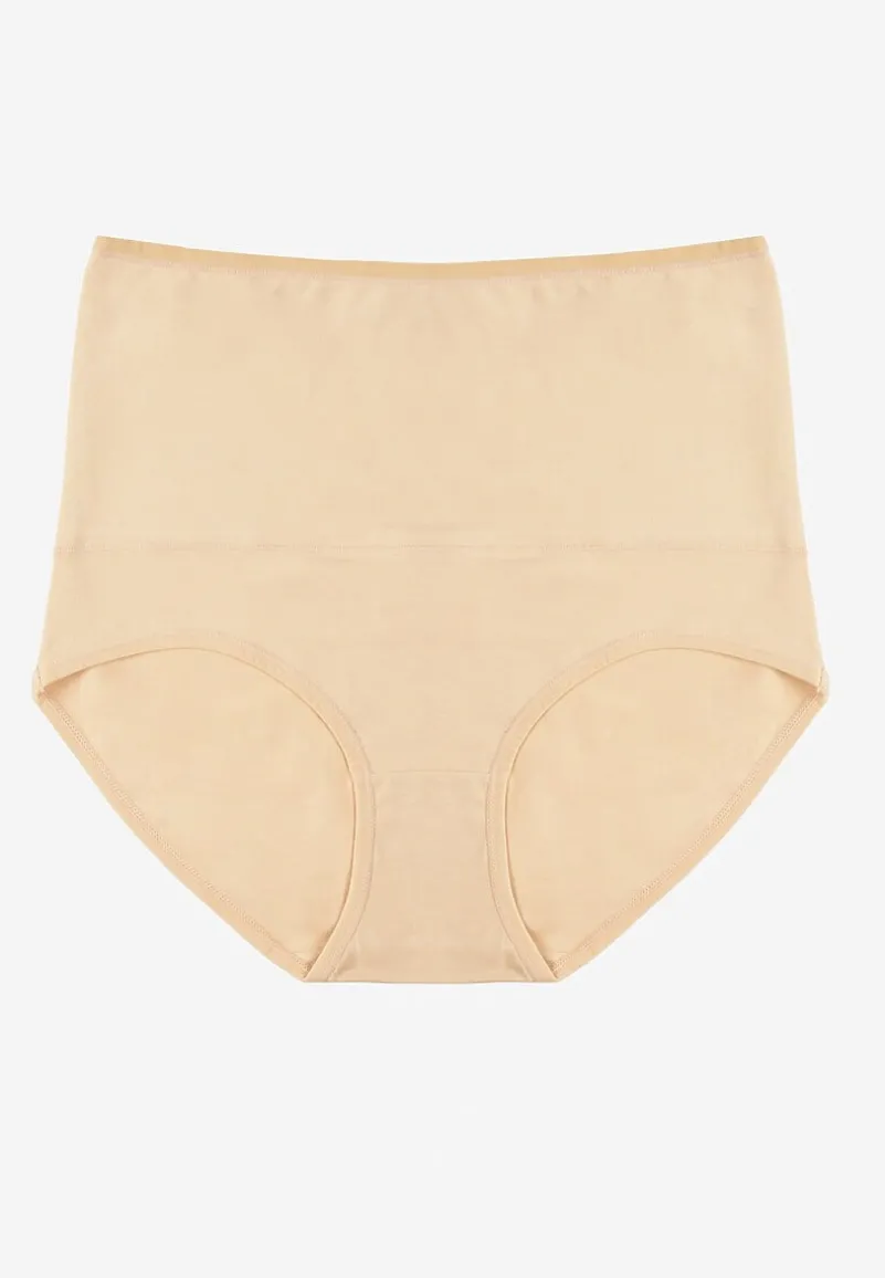Beżowe Modelujące Majtki z Bawełny High Waist Nilionea