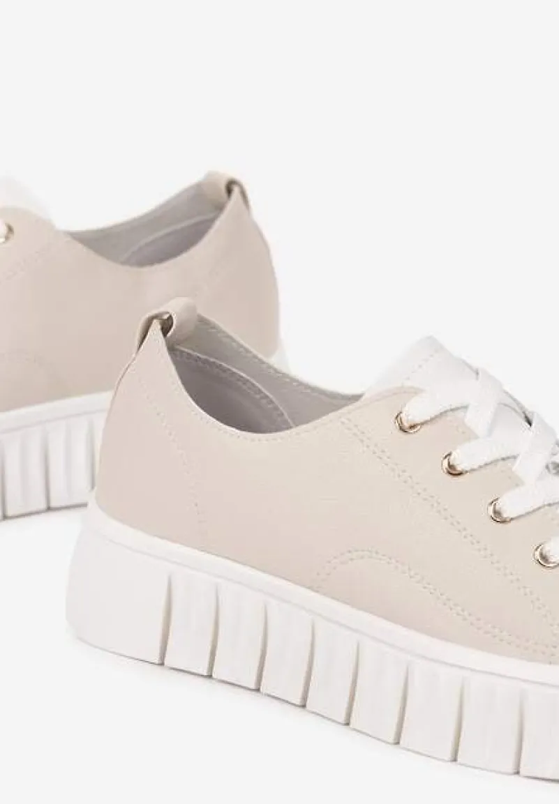 Beżowe Płaskie Sneakersy Vices ze Sznurowaniem Lorori