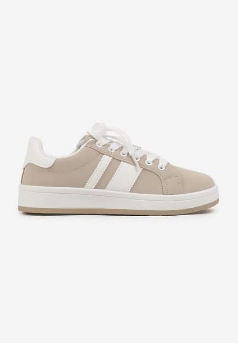Beżowe Płaskie Sneakersy z Paskiem Quinesi