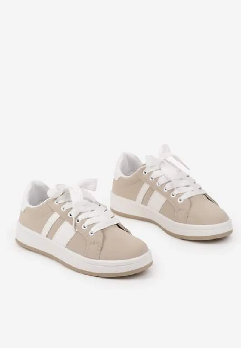 Beżowe Płaskie Sneakersy z Paskiem Quinesi