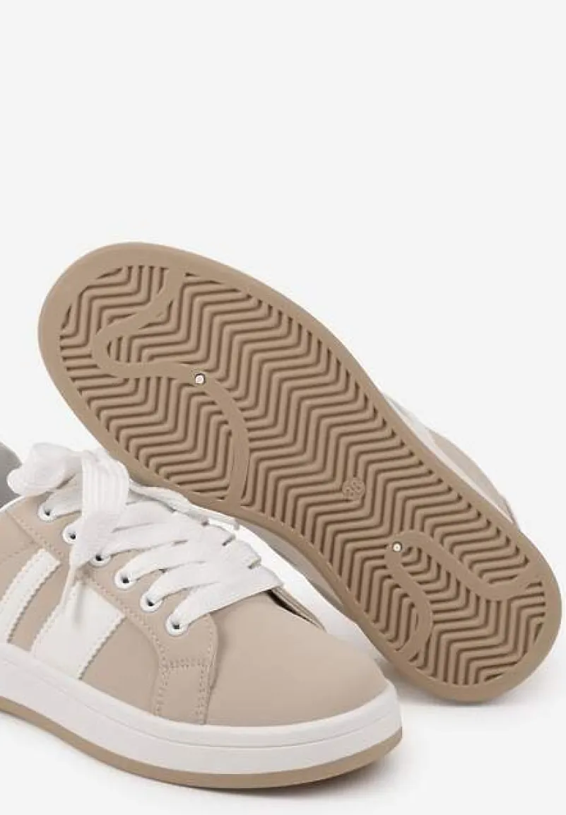 Beżowe Płaskie Sneakersy z Paskiem Quinesi