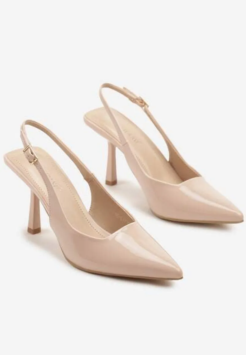 Beżowe Sandały Lakierowane na Szpilce Typu Slingback Orreme