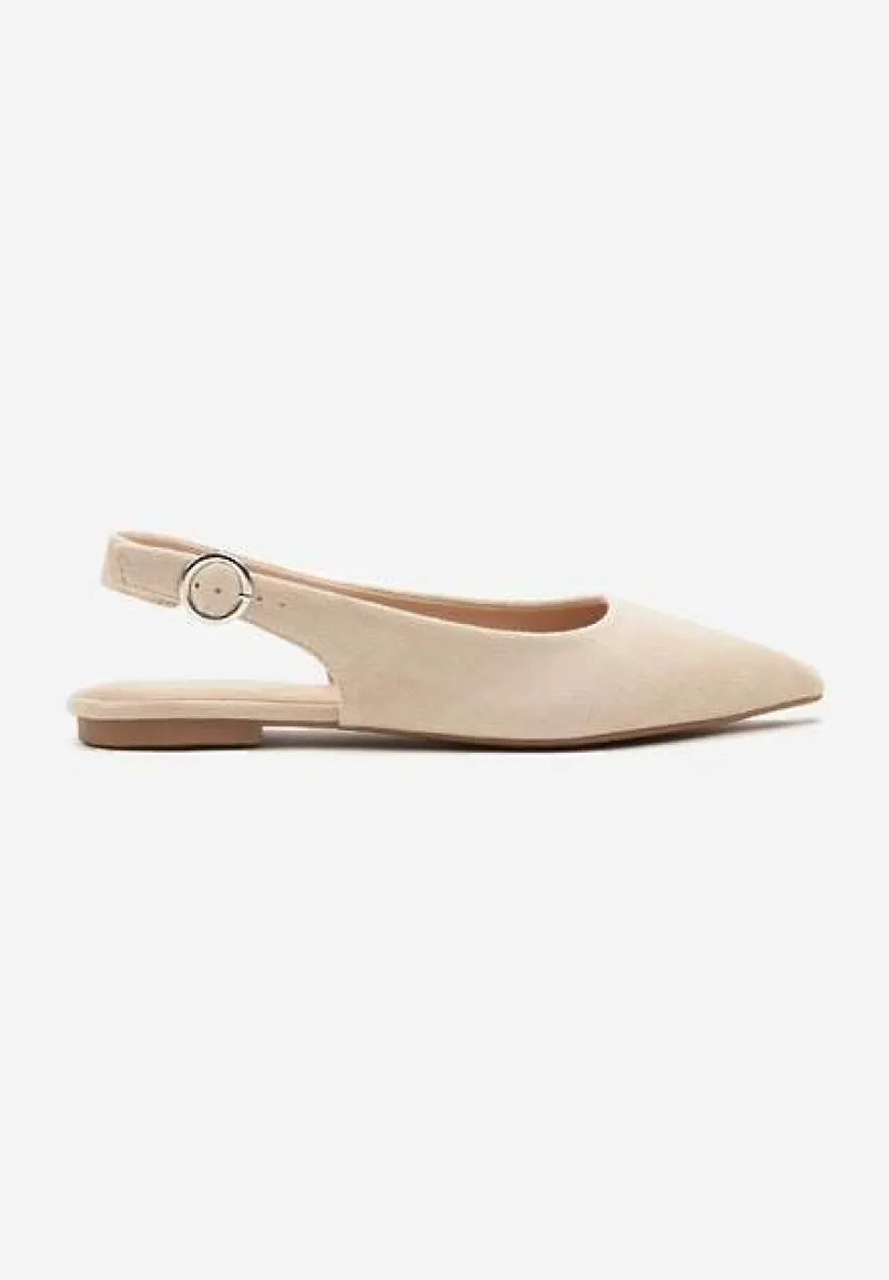 Beżowe Sandały na Płaskiej Podeszwie Typu Slingback Nonarielae