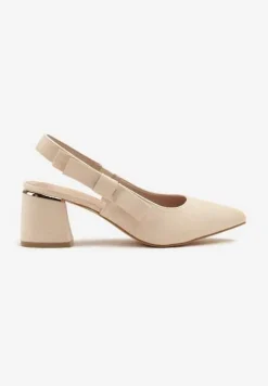 Beżowe Sandały na Słupku Vices Slingback ze Skórzaną Wkładką Vevoline