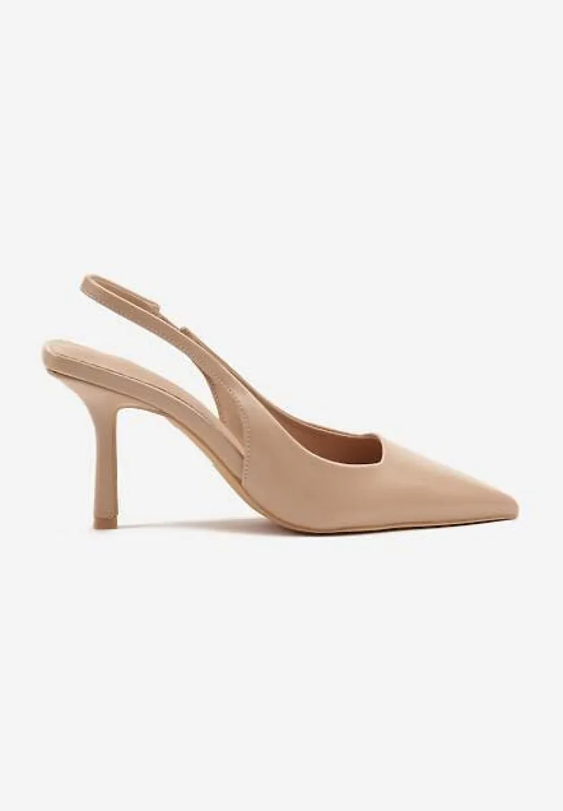 Beżowe Sandały na Szpilce Typu Slingback Worsedi