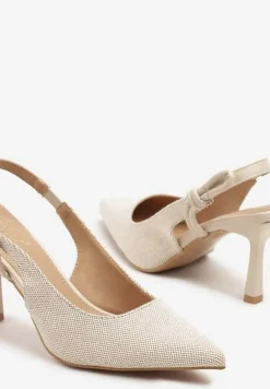 Beżowe Sandały na Szpilce Typu Slingback z Wiązaniem Elliranea