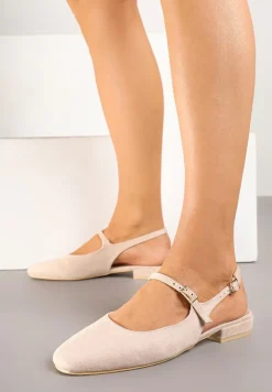 Beżowe Sandały Slingback Vices z Wkładką ze Skóry Naturalnej Sovritia