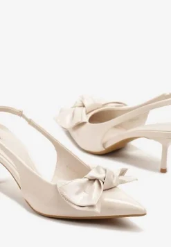 Beżowe Sandały Vices na Szpilce Slingback Ozdobione Kokardą Nilendria