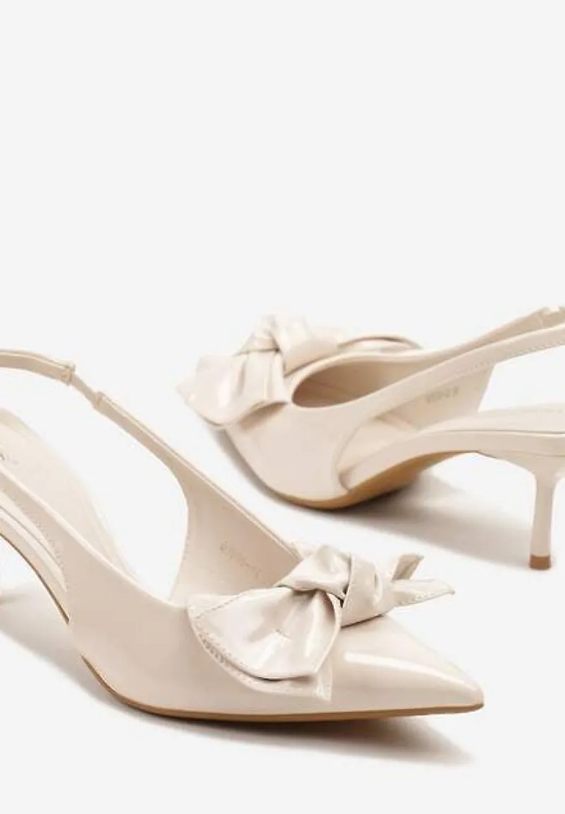Beżowe Sandały Vices na Szpilce Slingback Ozdobione Kokardą Nilendria