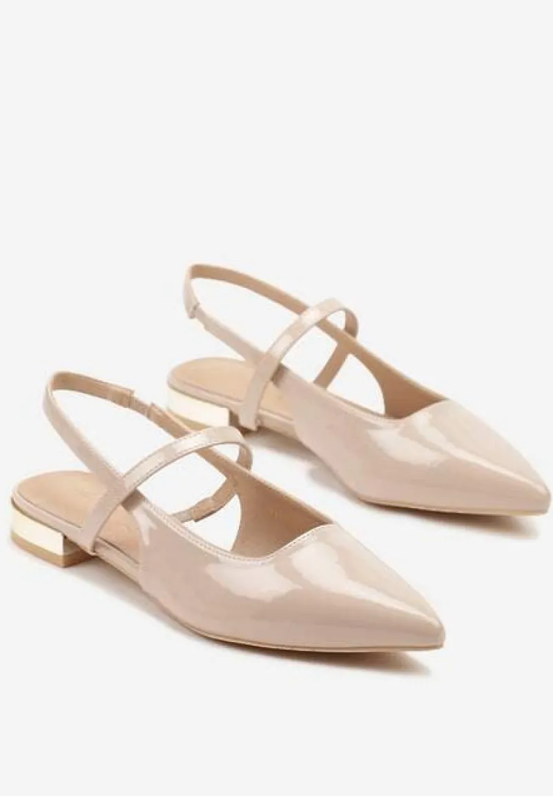 Beżowe Sandały Vices Typu Slingback ze Skórzaną Wkładką i Metaliczną Ozdobą Milozi