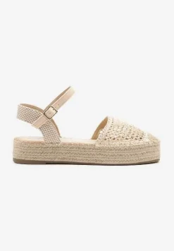 Beżowe Sandały w Stylu Espadryli z Plecioną Platformą i Cholewką Elisova