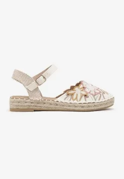 Beżowe Sandały w Stylu Espadryli z Plecionką i Haftem Lealisse
