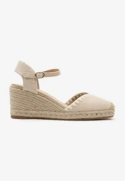 Beżowe Sandały w Stylu Espadryli z Plecionką i Zapięciem przy Kostce Virailia