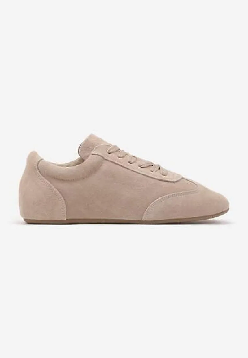 Beżowe Sneakersy Basic ze Skóry Naturalnej Fonariela