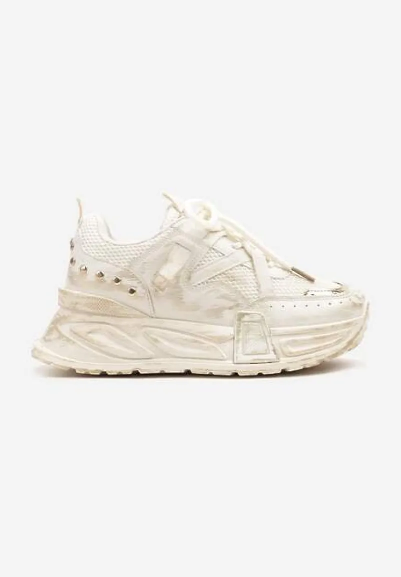 Beżowe Sneakersy na Platformie z Ozdobnym Tłoczeniem Lurine