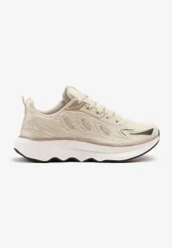 Beżowe Sneakersy na Podeszwie z Pianki Zdobione Geometrycznymi Detalami Ulianavia