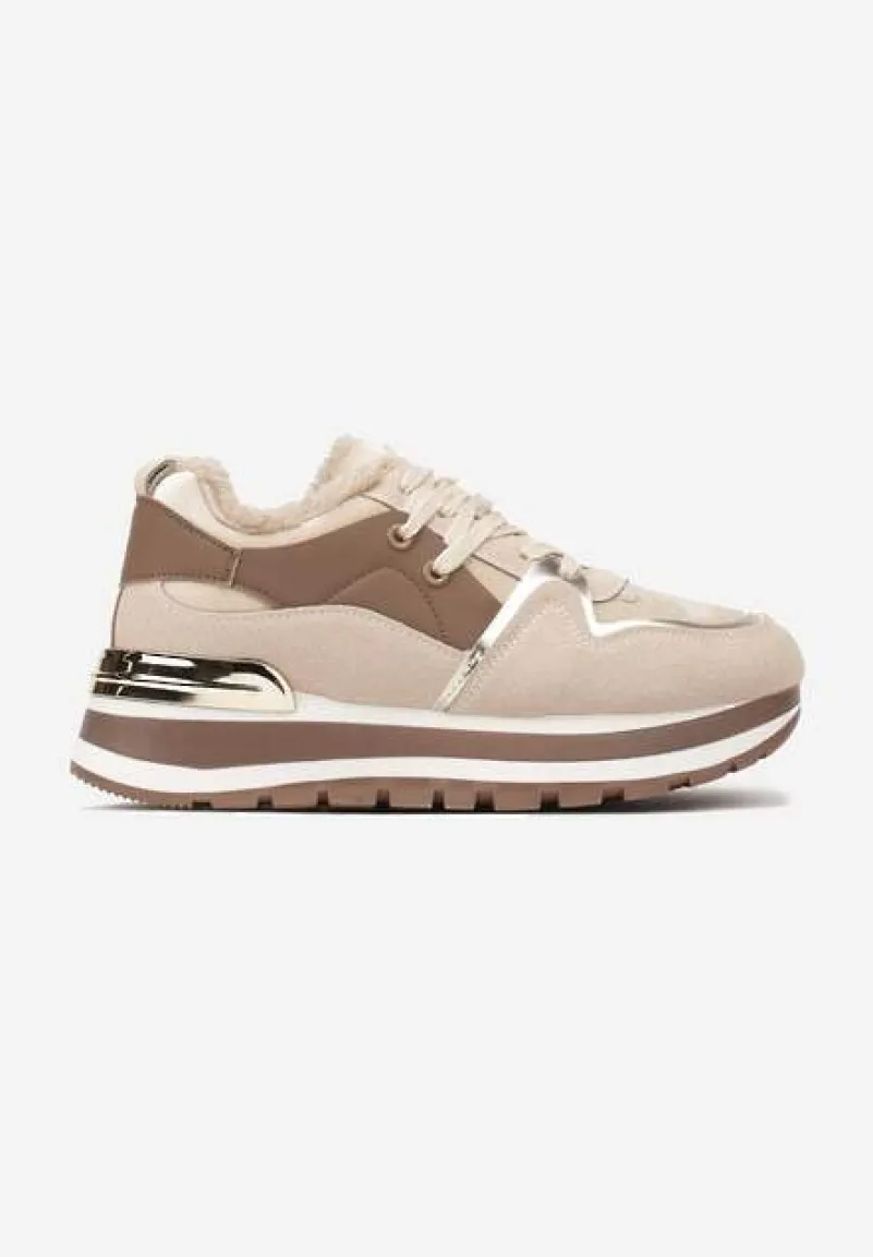 Beżowe Sneakersy na Zimę z Futerkowym Ociepleniem Vertiste