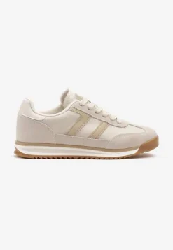 Beżowe Sneakersy Ozdobione Paskami Nairalina