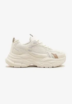 Beżowe Sneakersy Vices na Platformie Ozdobione Tłoczeniem Natiselle