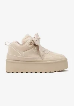 Beżowe Sneakersy Vices Stylizowane na Śniegowce na Platformie Obszyte Futerkiem Naleris
