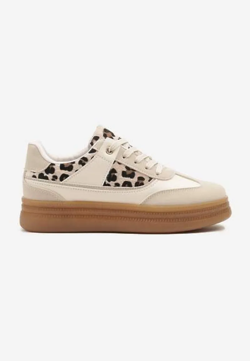 Beżowe Sneakersy w Stylu Kultowych Tenisówek w Panterkę Alumaya