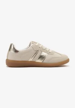 Beżowe Sneakersy w Stylu Tenisówek Ozdobione Paskami Jenaniela