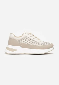 Beżowe Sneakersy z Drobnymi Cyrkoniami Hinekle