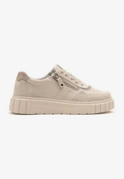 Beżowe Sneakersy z Naturalnej Skóry na Grubej Podeszwie z Suwakiem Soravelle