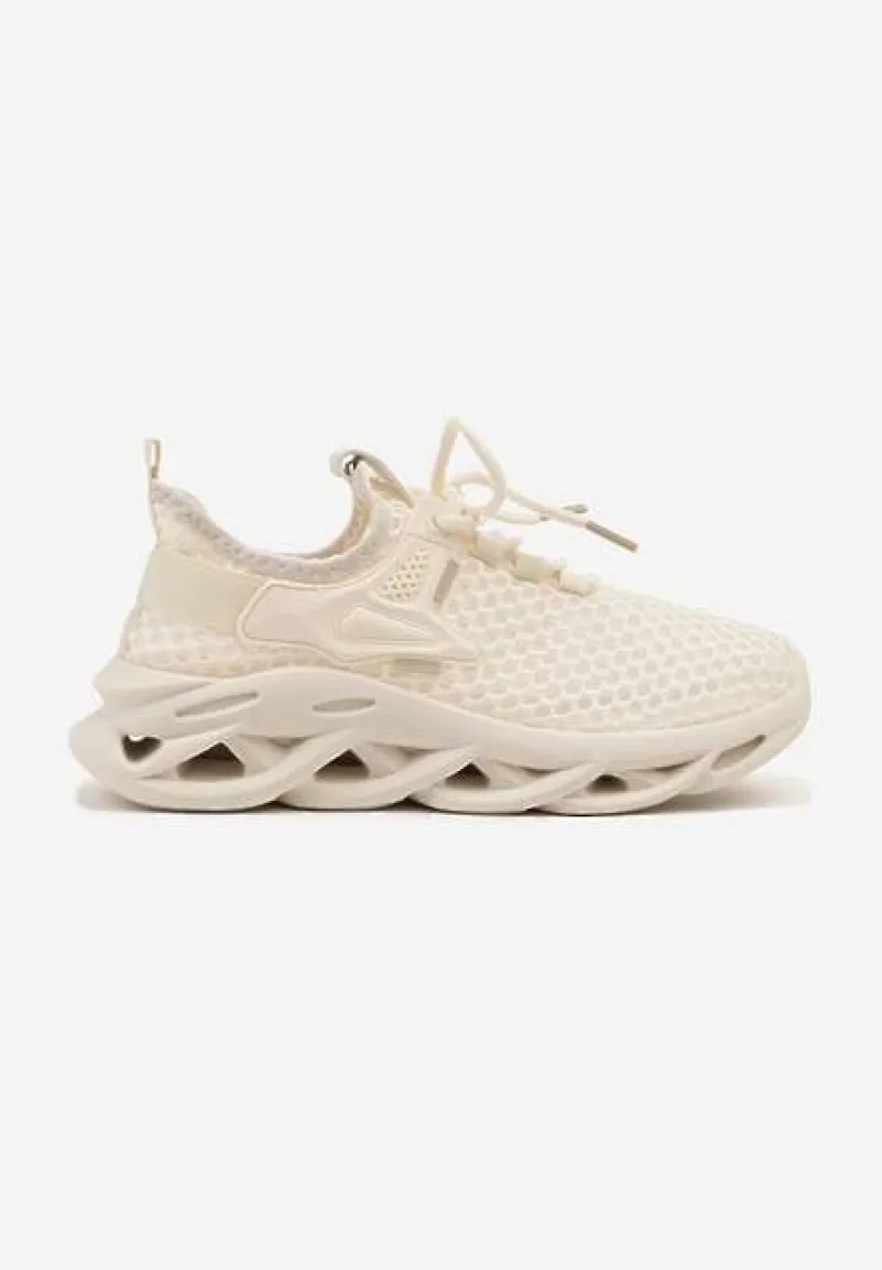 Beżowe Sneakersy z Siateczki na Piankowej Podeszwie z Wycięciami Sanilova