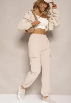 Beżowe Spodnie Typu Cargo High Waist Worseli