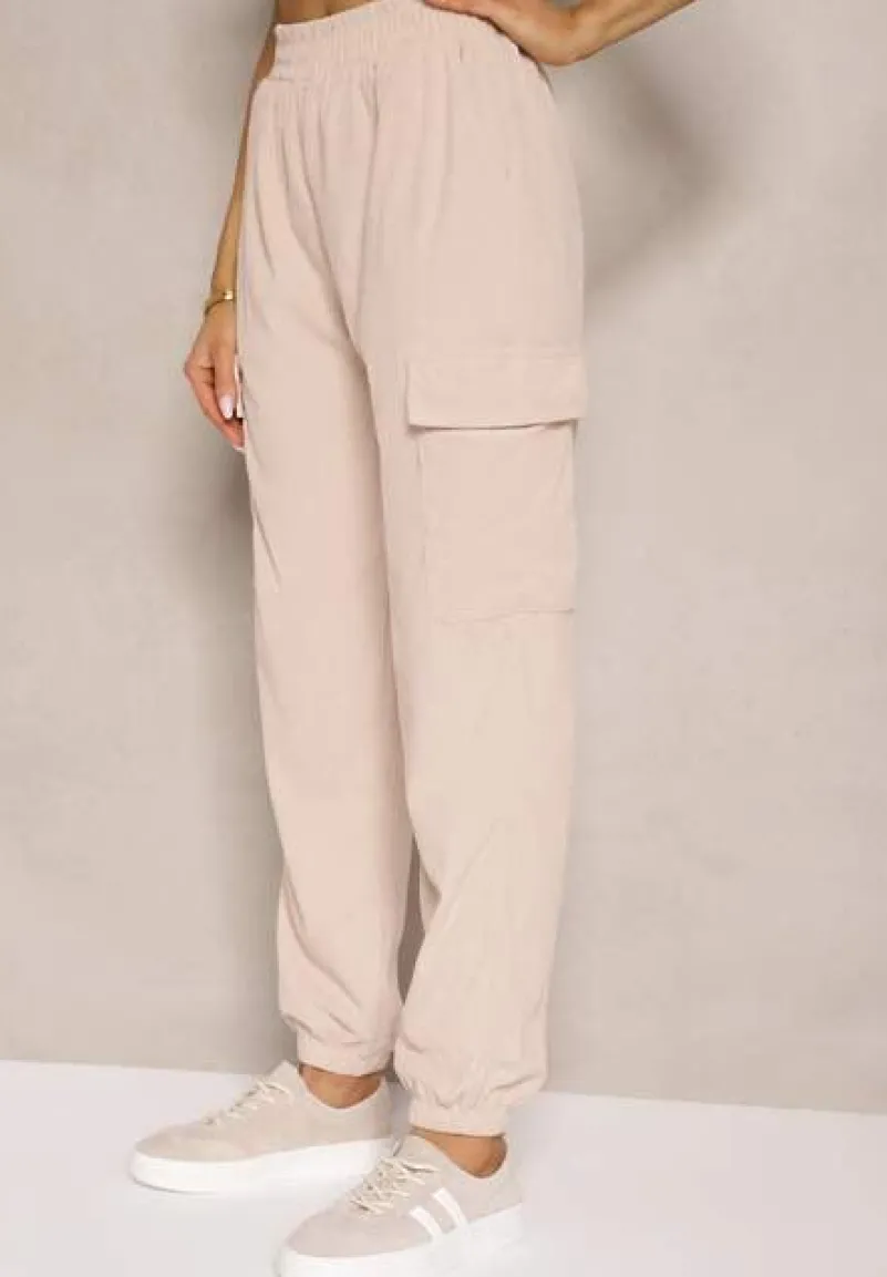 Beżowe Spodnie Typu Cargo High Waist Worseli