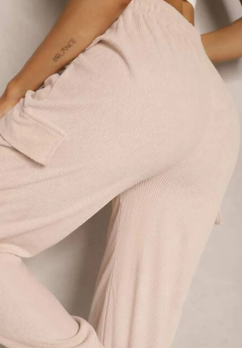 Beżowe Spodnie Typu Cargo High Waist Worseli