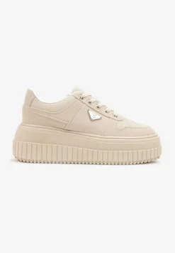 Beżowe Sznurowane Sneakersy Vices Tłoczonej Platformie Ozdobione Trójkątem Raviri