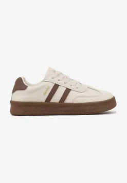 Beżowo-Brązowe Sneakersy Sportowe z Ozdobnymi Paskami i Przeszyciami Wenilan