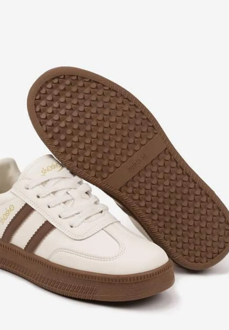 Beżowo-Brązowe Sneakersy Sportowe z Ozdobnymi Paskami i Przeszyciami Wenilan