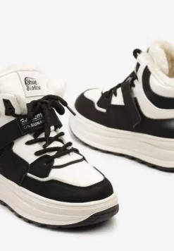Beżowo-Czarne Płaskie Sneakersy za Kostkę z Ociepleniem Riavielle