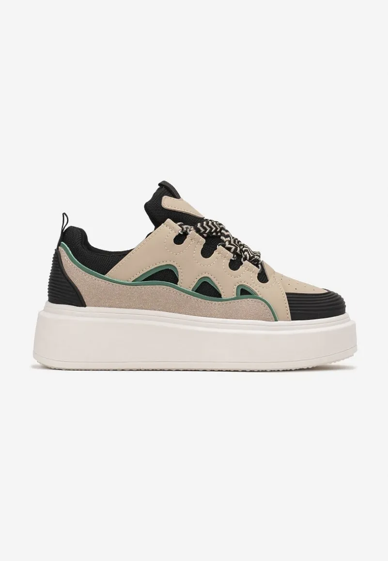 Beżowo-Czarne Sneakersy na Platformie Nazario